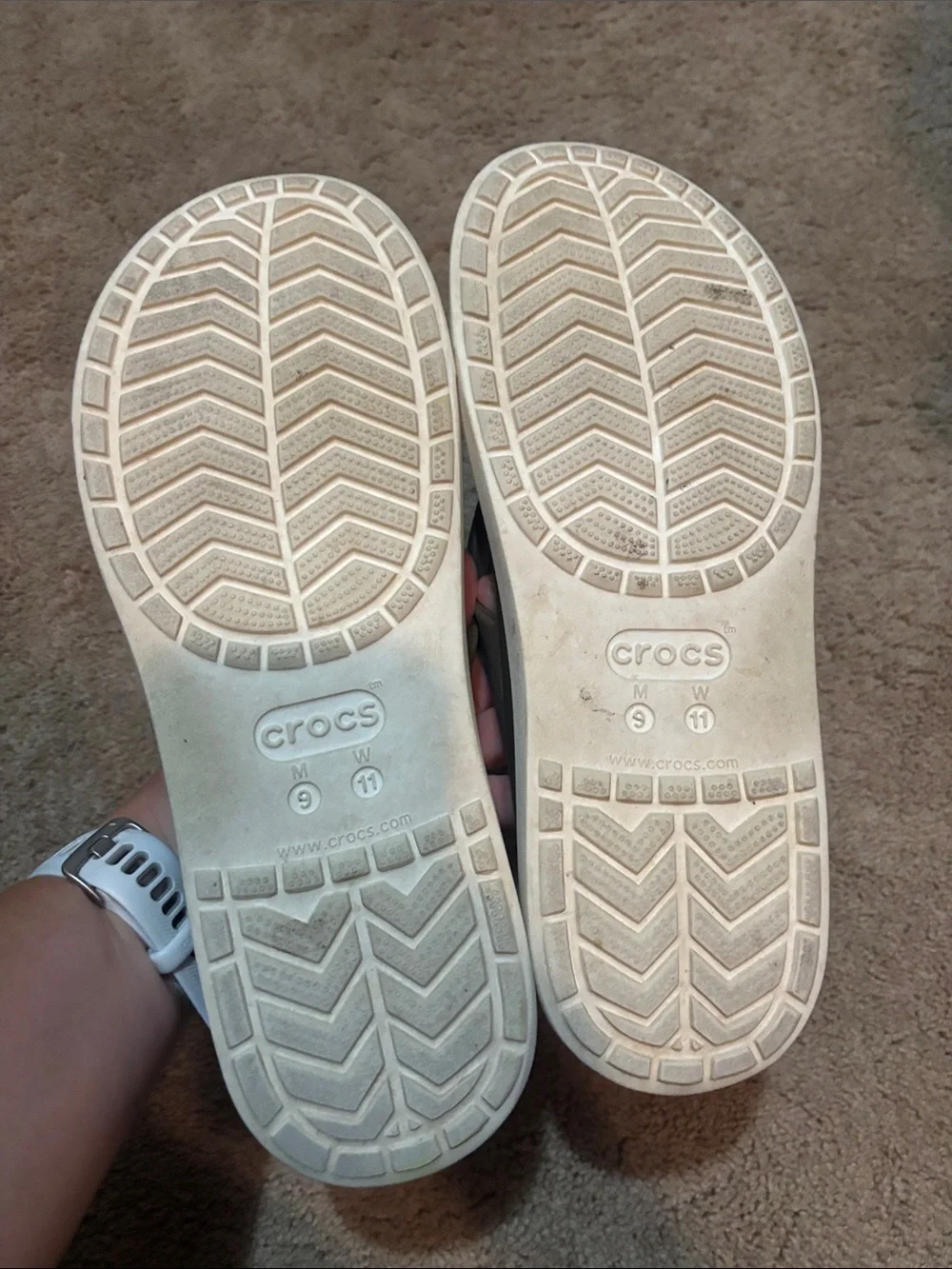 CROCS Mens Brown Flip Flop Sandals with White Trim